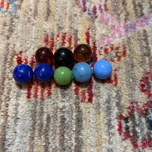 Vintage marbles, solid and clear from cobalt to jade to orange in color eight pi